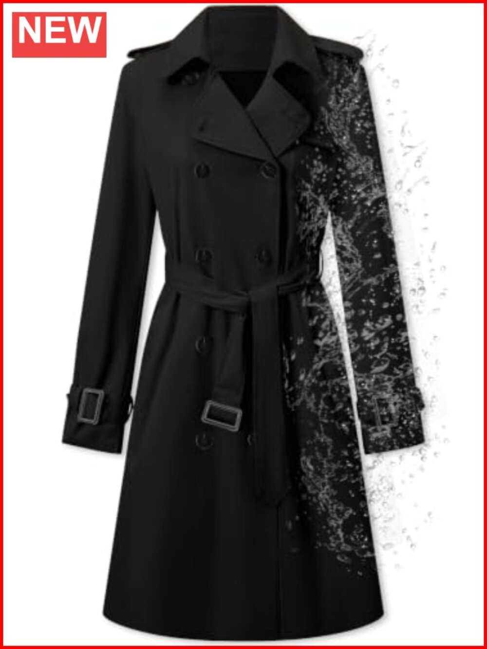 Water-repellent Double Breasted Belted Trench Coat Long Sleeve